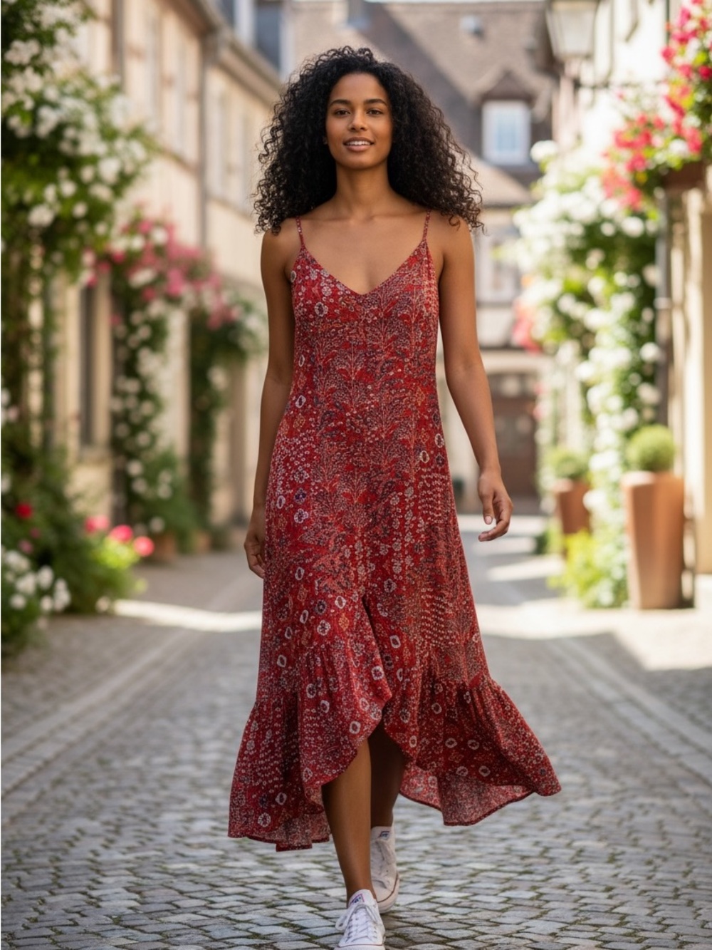 Abel Red Floral Tie-Front Midi Dress - Picture 3 of 9